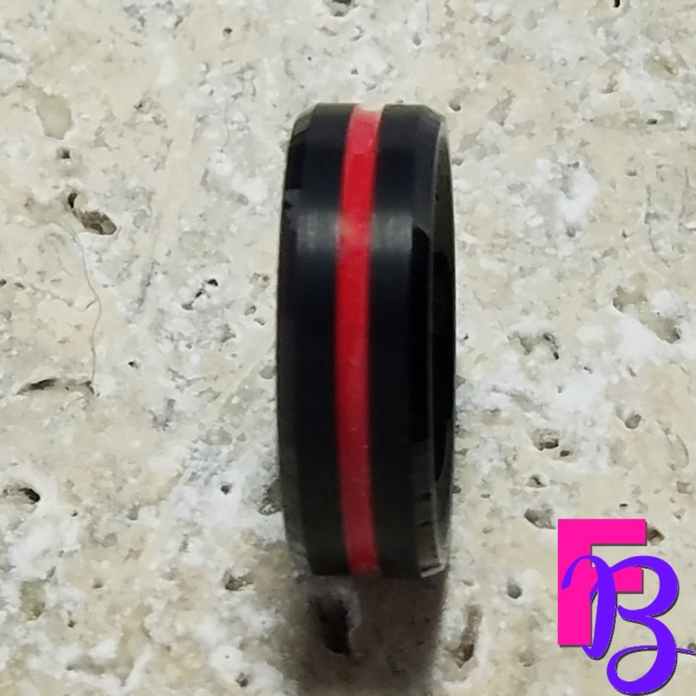 8MM Tungsten Thin Red Line Ring - Picture 2 of 9